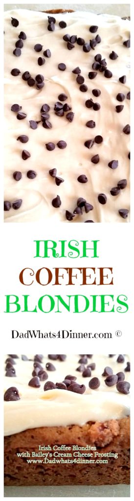 Irish Coffee Blondies are the perfect treat for St. Patrick's Day. Rich and thick with Bailey's Cream Cheese Frosting!