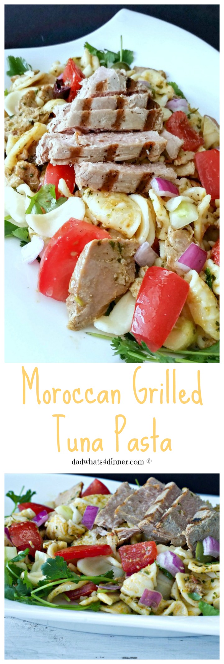 My Moroccan Grilled Tuna Pasta, loaded bold flavors, is a wonderful fresh dinner idea for spring and summer.