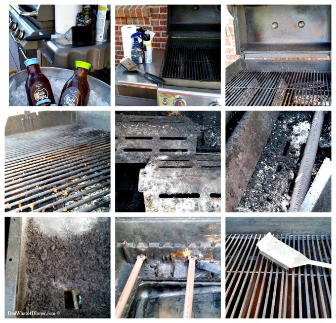 9 Images demonstrating how to clean a grill using my Grill Cleaning Guide