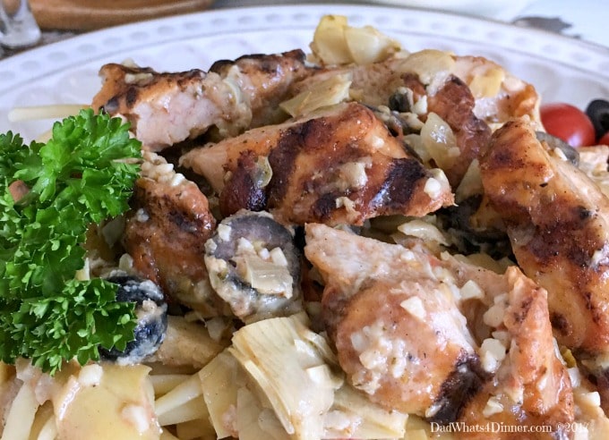 When you need a healthy, kid friendly, 30 minute meal try my Easy Mediterranean Chicken Pasta. Fire grilled chicken, veggies in a light cream sauce.