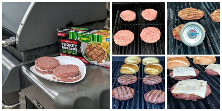 Images of Firecracker Grilled Turkey Burgers on the grill.