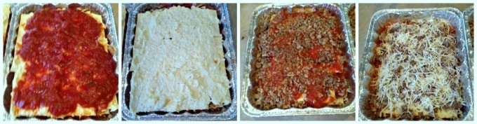 A classic meat Lasagna using no cook noodles and low fat ricotta cheese. Double the recipe because it's simple to make ahead and freeze for later.