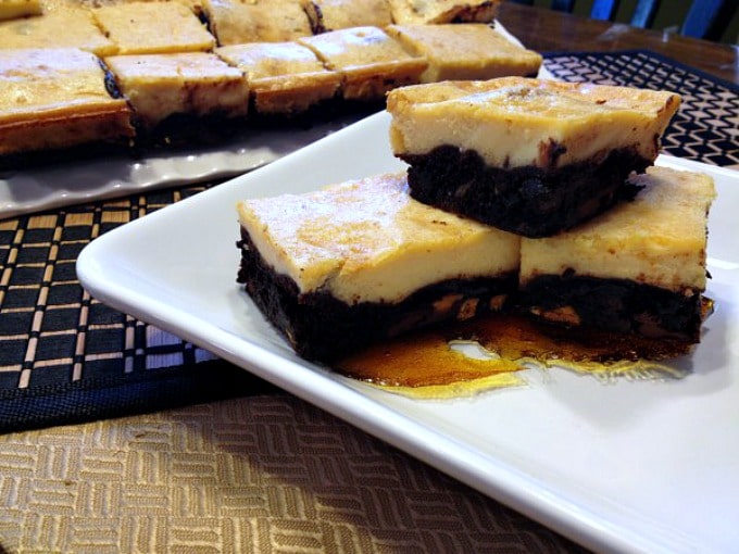 For Cinco de Mayo my Mexican Cheesecake Flan Brownie is the perfect marriage of two wonderful desserts. Luscious chocolate brownie topped with creamy flan!