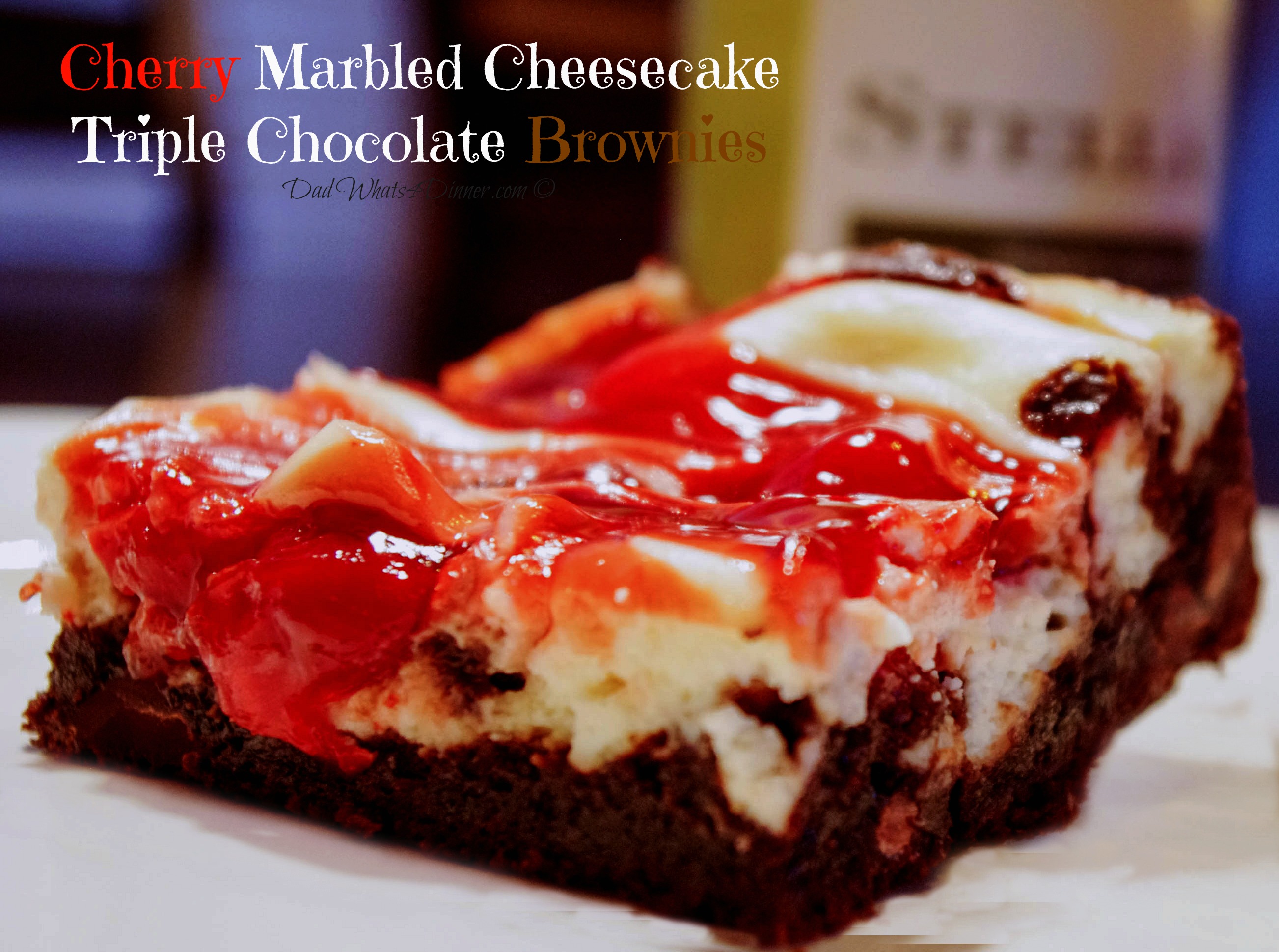 Cherry Marbled Cheesecake Triple Chocolate Brownies | www.dadwhats4dinner.com ©