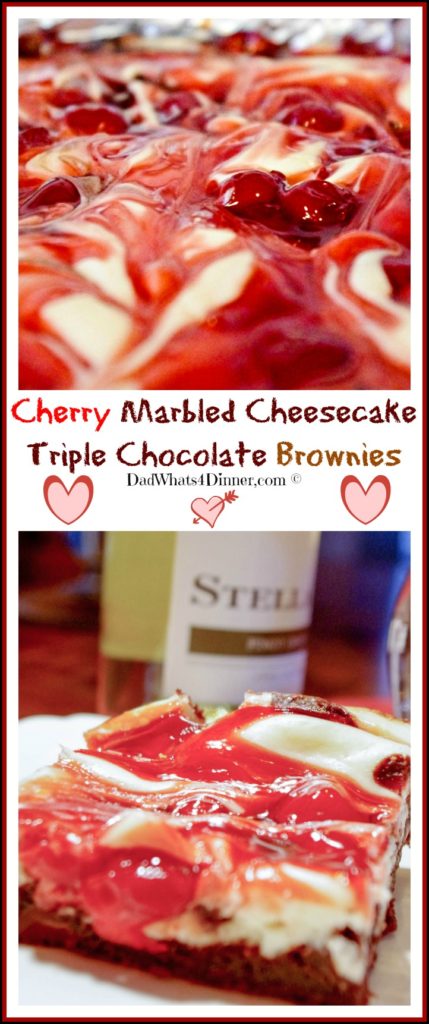Luscious Cherry Marbled Cheesecake Triple Chocolate Brownies are divinely decadent and perfect for that special someone on Valentine's Day! | www.dadwhats4dinner.com ©2015
