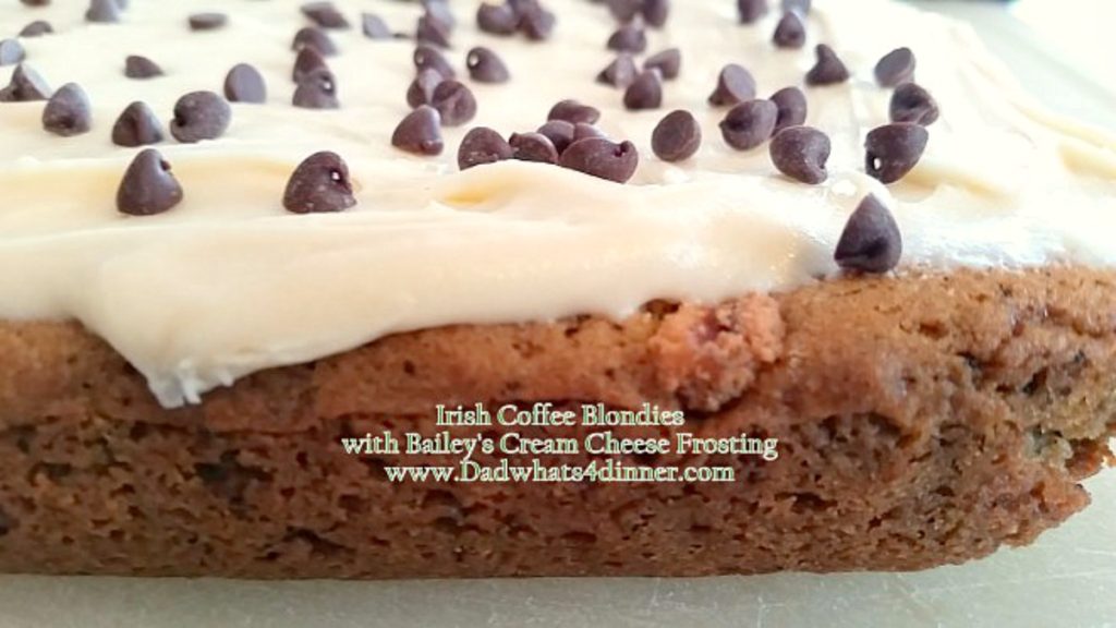 Irish Coffee Blondies are the perfect treat for St. Patrick's Day. Rich and thick with Bailey's Cream Cheese Frosting!