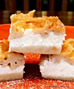 My Churro Cheesecake Bars takes a festival favorite "churro's" and turns it into a scrumptious cookie bar with a cheesecake filling.