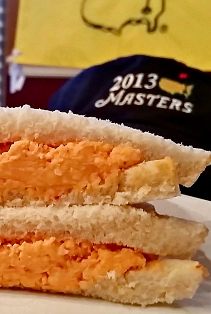 Southern Pimento Cheese Sandwich is a simple masterpiece of flavors. Perfect sandwich to eat while watching The Masters golf tournament.