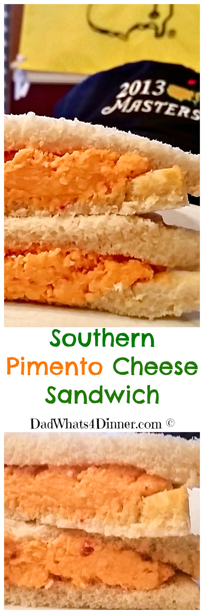  Southern Pimento Cheese Sandwich is a simple masterpiece of flavors. Perfect sandwich to eat while watching The Masters golf tournament.