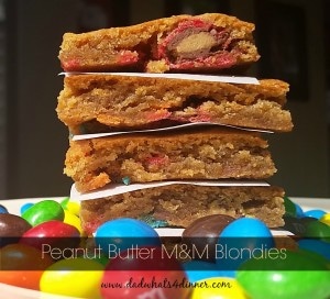 Peanut Butter M and M Blondies take the wonderful little candy to a whole new level. Quick, easy and fun to eat. | www.dadwhats4dinner.com