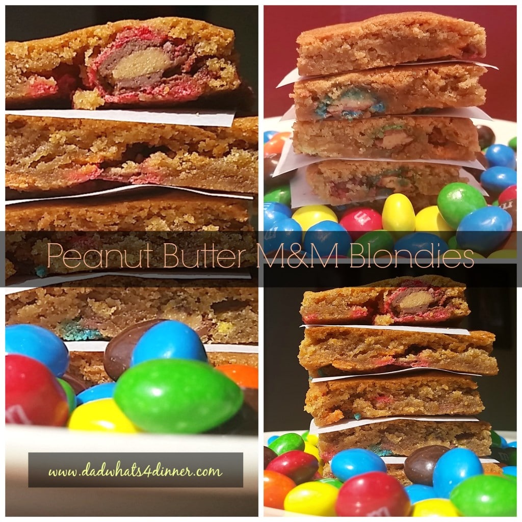 Peanut Butter M and M Blondies take the wonderful little candy to a whole new level. Quick, easy and fun to eat. | www.dadwhats4dinner.com