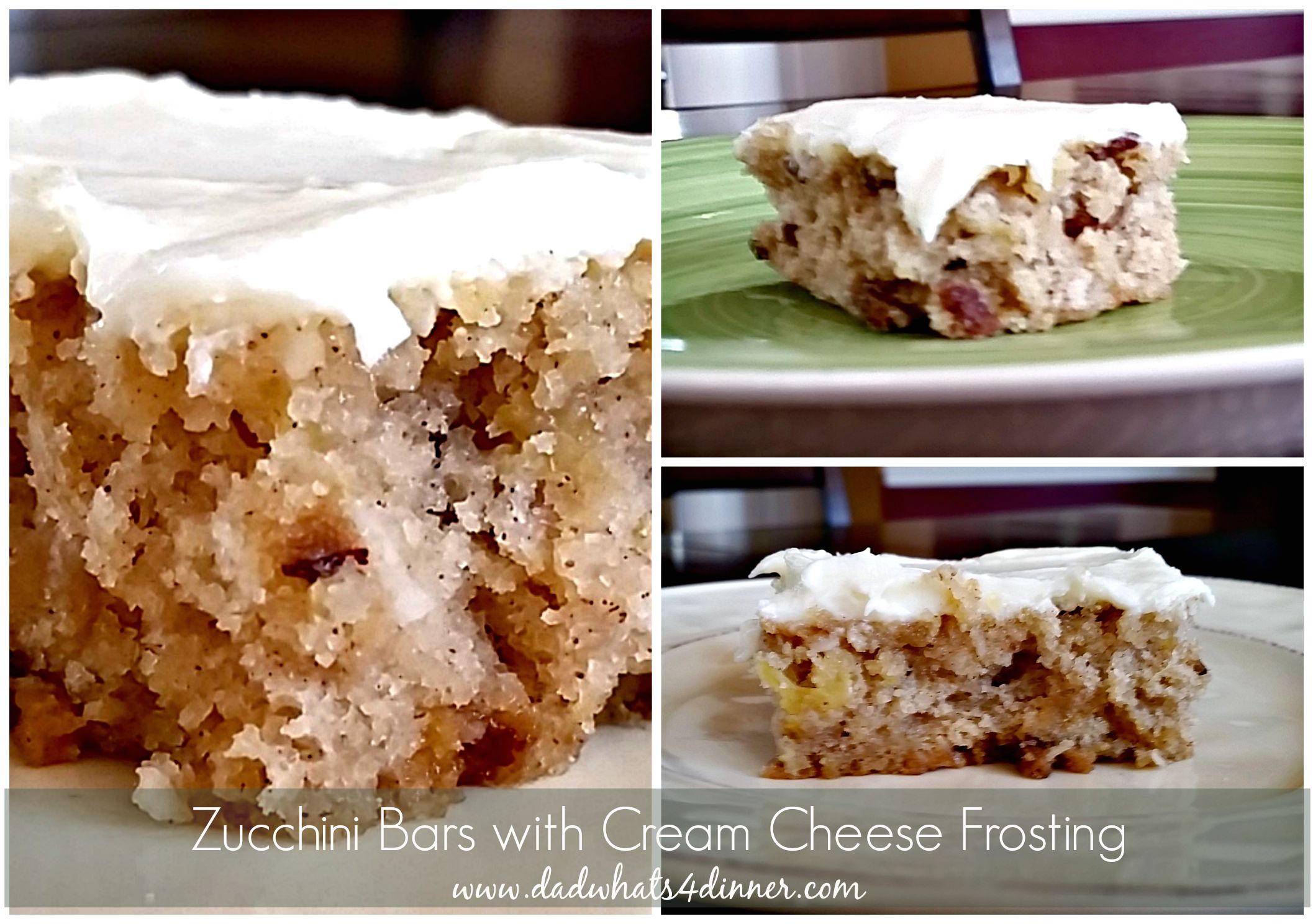 What to do...What to do...What to do with all that extra zucchini?  Well this recipe will make you want to grow more just so you can make these Zucchini Bars with Cream Cheese Frosting. Very easy and the kids will never know the recipe includes zucchini.