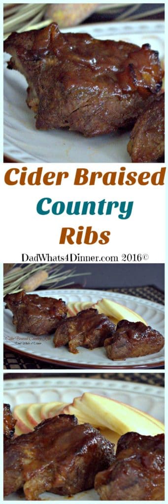 Melt in your mouth Cider Braised Country Ribs are perfect for Sunday dinner with leftovers for Monday lunch. Simple but impressive!