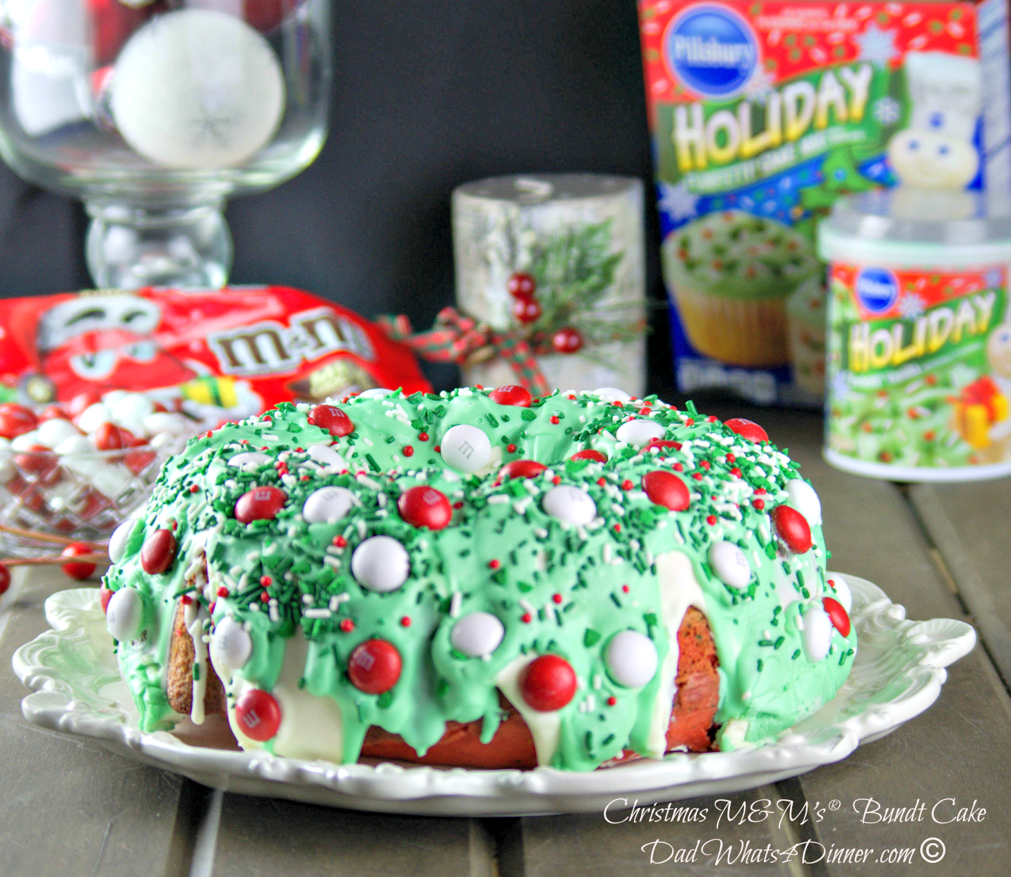 Christmas M&M's® Bundt Cake is the perfect dessert for all of your Holiday gatherings.. Kids and adults will love this festive cake..