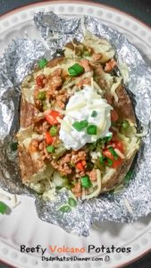 Beefy Volcano Potatoes is the perfect easy weeknight meal even your kids can make. Cooking with kids recipes