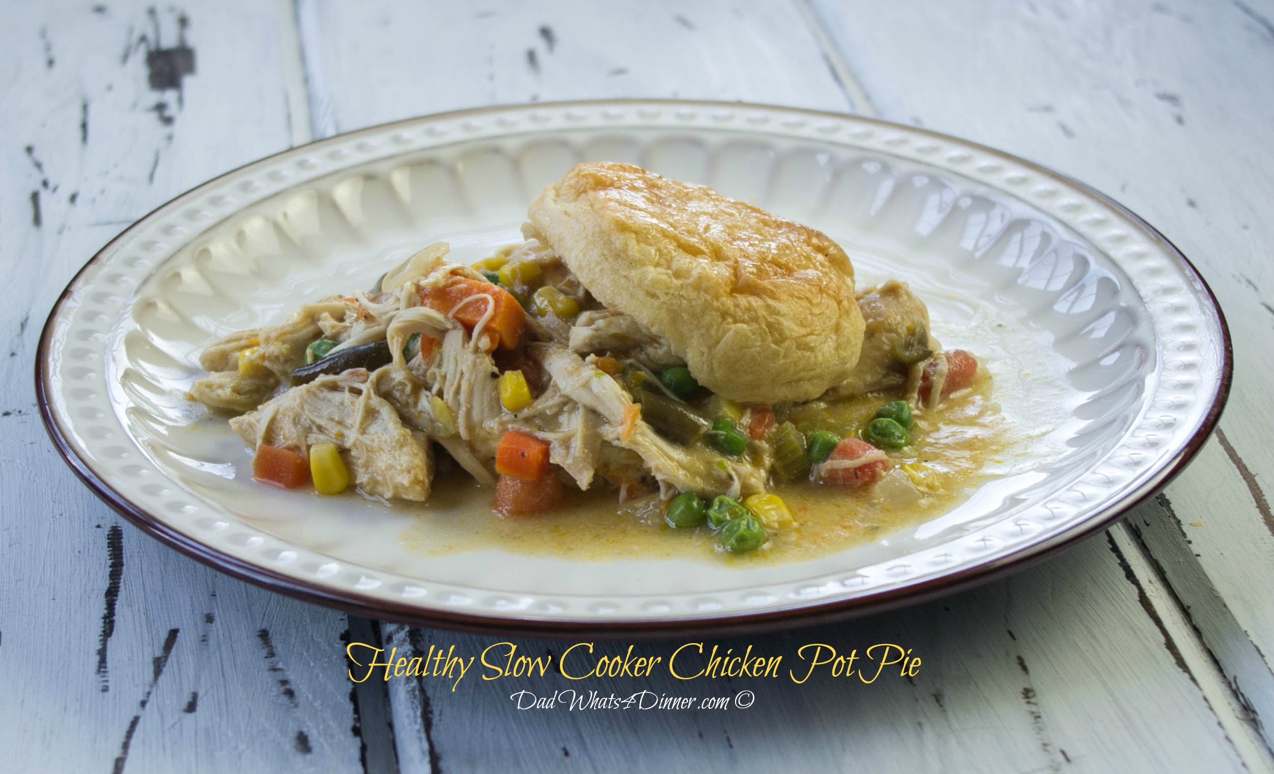 My Healthy Slow Cooker Chicken Pot Pie is a healthier slow cooker version of the comfort food classic. Easy to make with a healthy twist.