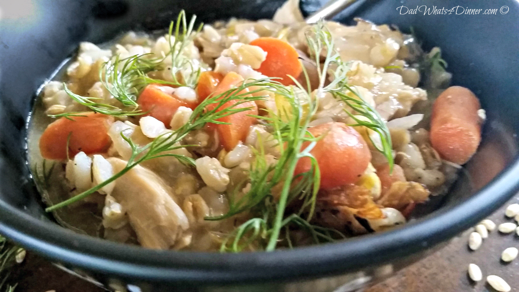 Panera Copycat Slow Cooker Creamy Chicken Barley Soup is perfect for a cold winter's day! Simple and healthy and easily made in the crock pot. | https://dadwhats4dinner.com