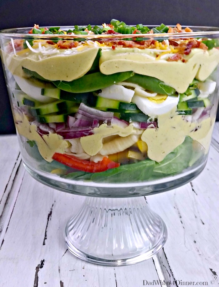 The dressing in my Creamy Layered Pasta Salad has to be the best dressing I think I have ever made. Creamy, eggy, tangy and bold!