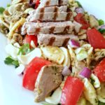 My Moroccan Grilled Tuna Pasta, loaded bold flavors, is a wonderful fresh dinner idea for spring and summer.