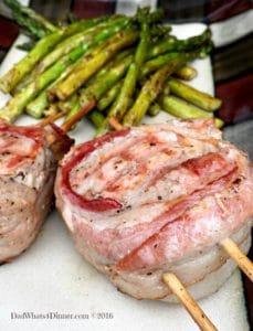 My Grilled Bacon Wrapped Greek Pork Medallions is your perfect meal for Father's Day .