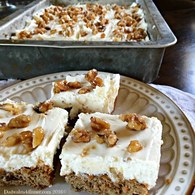Plate of Carrot Cake Bars with Cream Cheese Frosting. Simple and delicious!