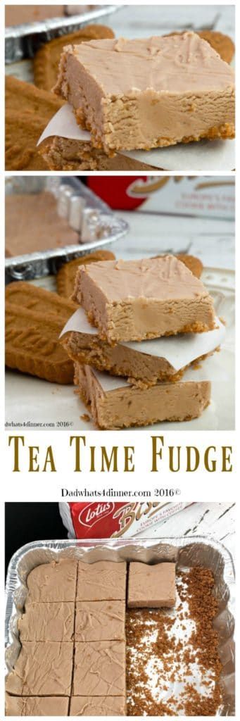 Tea Time Fudge combines a few of my favorite things. Peanut Butter, Chocolate and Bischoff Cookies to make a melt in your mouth, one of a kind fudge.