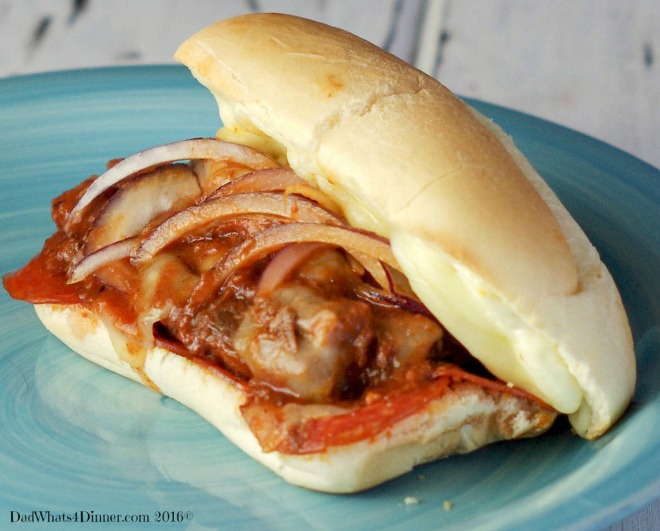 My Slow Cooker Pizza Steak Hoagies is a easy economical weeknight meal. You can feed a family of five for around ten dollars and you don't have to order from your local pizza parlor.