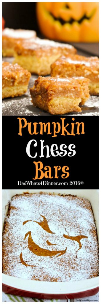Pumpkin Chess Bars will be your go to dessert bars for Thanksgiving. Gooey and creamy with a nice crust! Perfect for those who might not like pumpkin pie.
