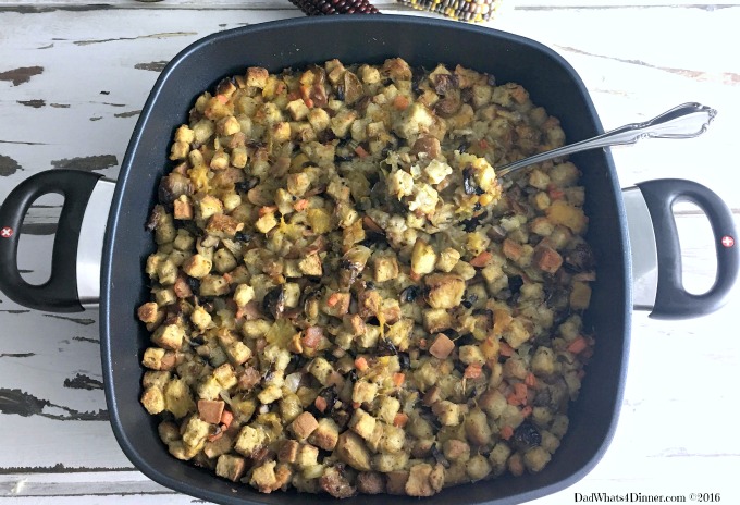 This Thanksgiving try a new twist on stuffing with this Roasted Brussels Sprouts and Butternut Squash Bread Stuffing. Lots of veggies and full of flavor!