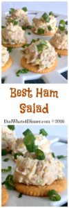 Quick and easy Best Ham Salad spread is the perfect recipe to use up that leftover holiday ham. Made with ground ham, hard-boiled eggs, mayonnaise, mustard, pickle relish and served on crackers.