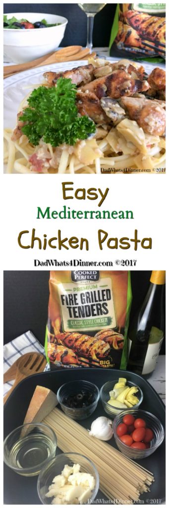 When you need a healthy, kid friendly, 30 minute meal try my Easy Mediterranean Chicken Pasta. Fire grilled chicken, veggies in a light cream sauce. #ad #recipe @cookedperfect @kroger