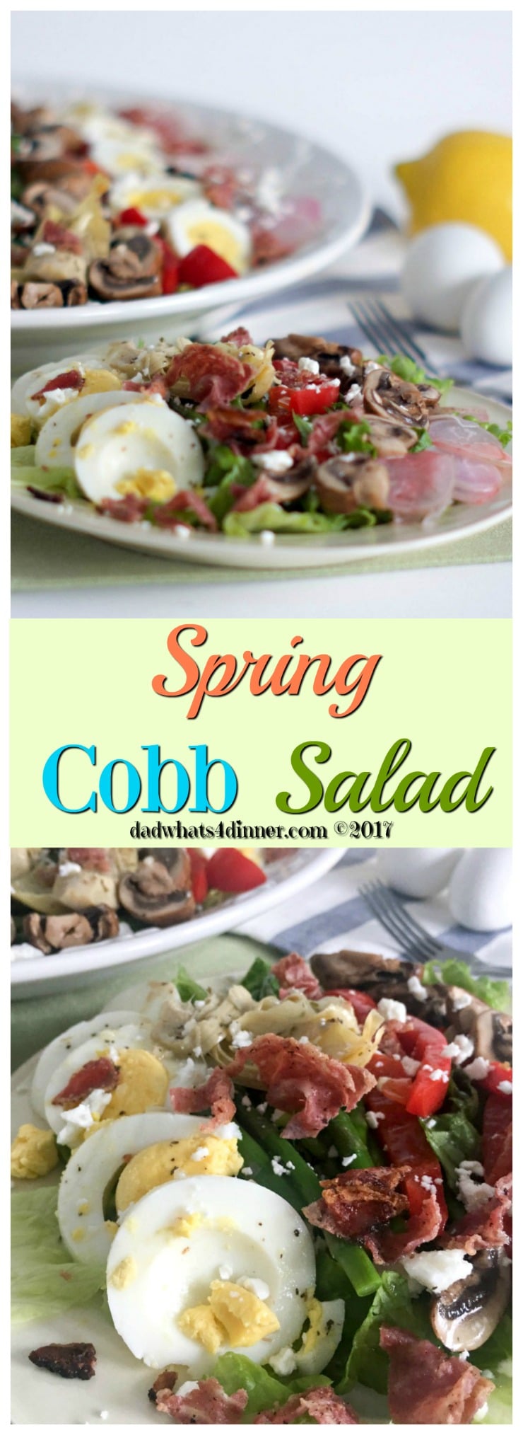 My Spring Veggie Cobb Salad takes advantage of the fresh produce of spring. Perfect for Easter, Mother's Day, a wedding shower or grill out!