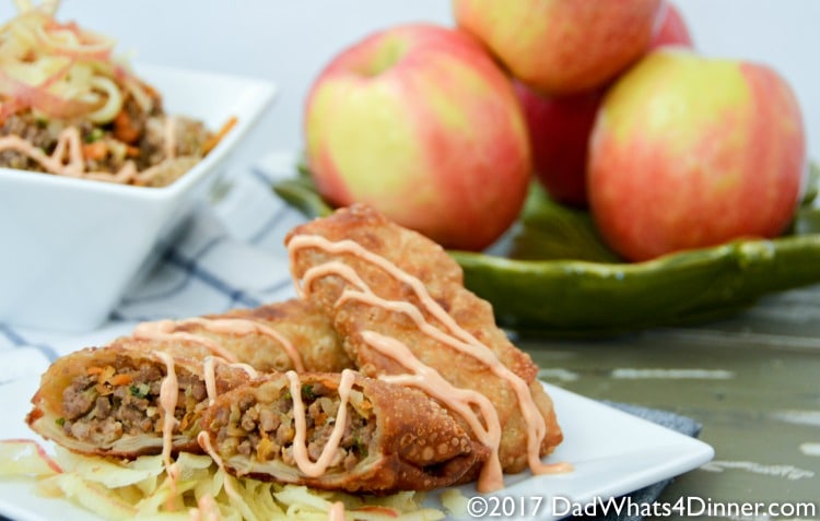 You will get addicted to my Apple Crack Slaw Egg Rolls with Creamy Sriracha Sauce! Destined to be your new favorite fall appetizer or dinner.