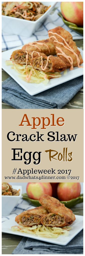 You will get addicted to my Apple Crack Slaw Egg Rolls with Creamy Sriracha Sauce! Destined to be your new favorite fall appetizer or dinner. #AppleWeek www.dadwhats4dinner.com