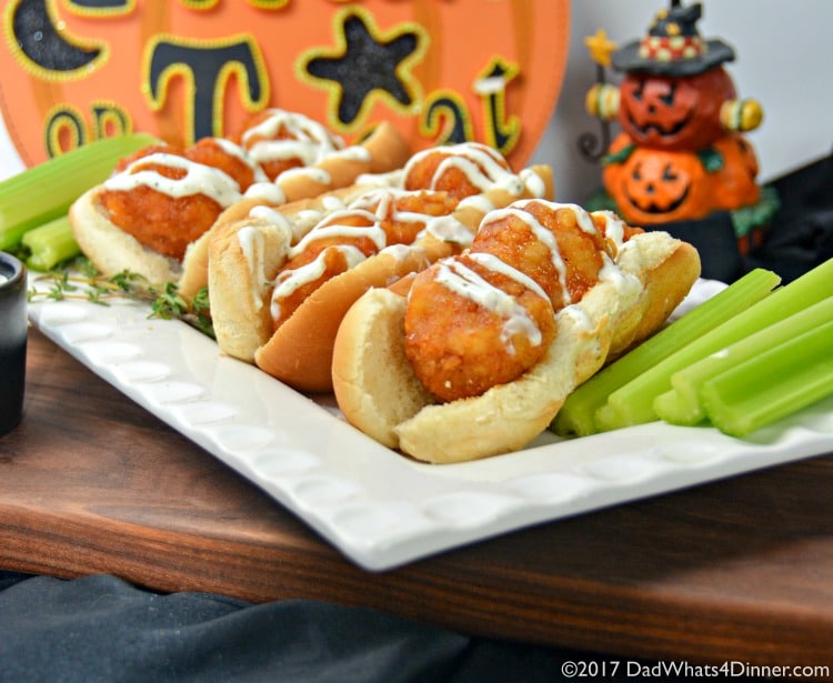 Try these Boneless Buffalo Chicken Sliders with Creamy Ranch Sauce for a quick and simple trick or treat night snack you can make with your kids.