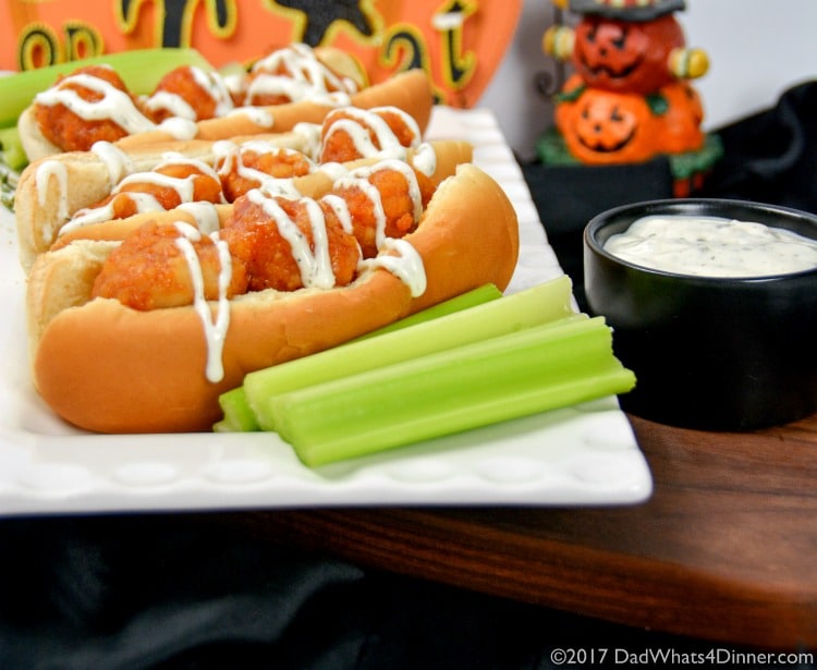 Try these Boneless Honey BBQ Chicken Roll with Creamy Ranch Sauce for a quick and simple trick or treat night snack you can make with your kids.