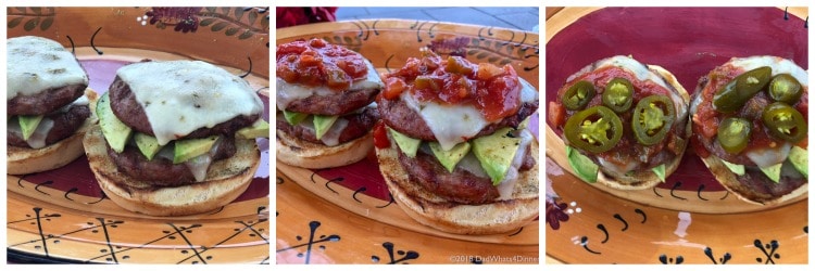 images showing how to assemble two Firecracker Grilled Turkey Burgers